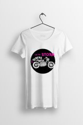 Rider on the Storm Baskılı Yırtmaçlı Oversize Kadın Tshirt - 1