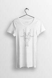 Balerin Kızlar Baskılı Yırtmaçlı Oversize Kadın Tshirt - 1