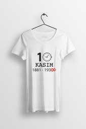 10 Kasım Atatürk Baskılı Yırtmaçlı Oversize Kadın Tshirt - 1