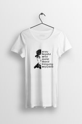 Charlies Life Baskılı Yırtmaçlı Oversize Kadın Tshirt - 1