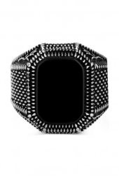 925 Ayar Gümüş Siyah Oniks Taşlı Yüzük - 2