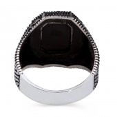 925 Ayar Gümüş Siyah Oniks Taşlı Yüzük - 6