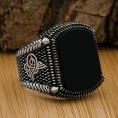 925 Ayar Gümüş Oniks Taşlı Tuğralı Yüzük thumbnail 1