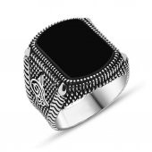 925 Ayar Gümüş Oniks Taşlı Tuğralı Yüzük thumbnail 3