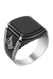 925 Ayar Gümüş Oniks Taşlı Tuğralı Yüzük thumbnail 4