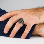 925 Ayar Gümüş Tuğralı  Oniks Taşlı Yüzük thumbnail 2