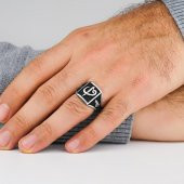 925 Ayar Gümüş Tuğralı  Elif Vav Yüzük thumbnail 2