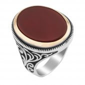 925 Ayar Gümüş Düz Akik Taşlı Oval Model Yüzük thumbnail 4