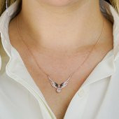 925 Ayar Gümüş Damla Taşlı Melek Kanatlı Kolye thumbnail 2