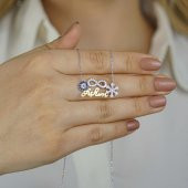 925 Ayar Gümüş Aşkım Yazılı Sonsuzluk Nazar Kar Tanesi Kolye thumbnail 1