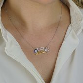 925 Ayar Gümüş Aşkım Yazılı Sonsuzluk Nazar Kar Tanesi Kolye thumbnail 2