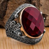 925 Ayar Gümüş Zirkon Taşlı Tuğralı Erkek Yüzük 3 thumbnail 1