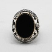 925 Ayar Gümüş Osmanlı Tuğralı Oniks Taşlı Erkek Yüzük thumbnail 2