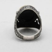 925 Ayar Gümüş Osmanlı Tuğralı Oniks Taşlı Erkek Yüzük thumbnail 5