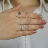 925 Ayar Gümüş Zirkon Taşlı Nazar Ay Yıldız Kolye thumbnail 2