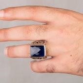 Özel Dikdörtgen Tasarımlı Mavi Zirkon Taşlı Gümüş Yüzük thumbnail 4