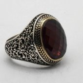 925 Ayar Gümüş Kırmızı Zirkon Taşlı Erkek Yüzük thumbnail 3