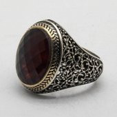 925 Ayar Gümüş Kırmızı Zirkon Taşlı Erkek Yüzük thumbnail 4