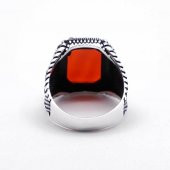 925 ayar Gümüş Tuğra Detaylı Akik Taşlı Erkek Yüzük thumbnail 5