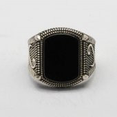 925 Ayar gümüş Vav Detaylı Oniks Taşlı Erkek Yüzük thumbnail 2