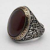 Oval Akik Taşlı 925 Ayar Gümüş Erkek Yüzük thumbnail 3