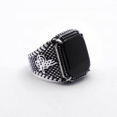 925 Ayar Gümüş Tuğralı Oniks Taşlı Yüzük thumbnail 3