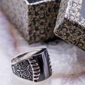 Siyah Zirkon  Taşlı Gümüş Yüzük thumbnail 1