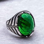 925 Ayar Gümüş Yeşil Zirkon  Taşlı  Yüzük thumbnail 4