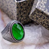 925 Ayar Gümüş Yeşil Zirkon Taşlı Erkek Yüzük Model 6 thumbnail 1