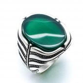 925 Ayar Gümüş Yeşil Akik  Taşlı Yüzük thumbnail 2