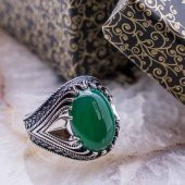 925 Ayar Gümüş Yeşil Akik Taşlı Erkek Yüzük thumbnail 1
