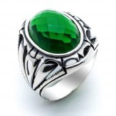 925 Ayar Gümüş Yeşil Zirkon  Taşlı Erkek Yüzük thumbnail 2