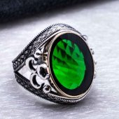 925 Yeşil Zirkon Taşlı Üç Hilal Detaylı  Yüzük thumbnail 4