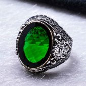 925 Ayar Gümüş  Yeşil Zirkon  Taşlı Devlet Arması Detaylı Yüzük thumbnail 3