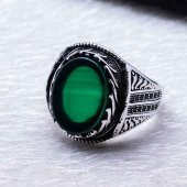 925 Ayar Gümüş Yeşil Akik Taşlı Erkek Yüzük thumbnail 3