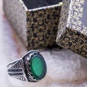 925 Ayar Gümüş Yeşil Akik Taşlı Erkek Yüzük thumbnail 1