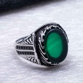 925 Ayar Gümüş Yeşil Akik Taşlı Erkek Yüzük thumbnail 4