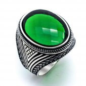 925 Ayar Gümüş Yeşil Zirkon Taşlı Erkek Yüzük Model 6 thumbnail 2