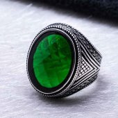 925 Ayar Gümüş Yeşil Zirkon Taşlı Erkek Yüzük Model 6 thumbnail 3
