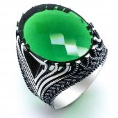 925 Ayar Gümüş Yeşil Zirkon  Taşlı  Erkek Yüzük thumbnail 2