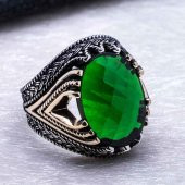 925 Ayar Gümüş Yeşil Zirkon Taşlı Yüzük thumbnail 4