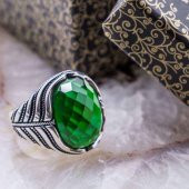 925 Ayar Gümüş Yeşil Zirkon  Taşlı  Yüzük thumbnail 1