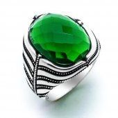 925 Ayar Gümüş Yeşil Zirkon  Taşlı  Yüzük thumbnail 2