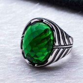 925 Ayar Gümüş Yeşil Zirkon  Taşlı  Yüzük thumbnail 3