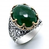 Yeşil Zirkon  Taşlı Kral Tacı Erkek Gümüş Yüzük thumbnail 2