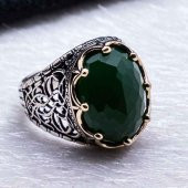 Yeşil Zirkon  Taşlı Kral Tacı Erkek Gümüş Yüzük thumbnail 4