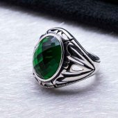 925 Ayar Gümüş Yeşil Zirkon  Taşlı Erkek Yüzük thumbnail 3