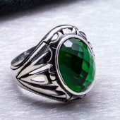 925 Ayar Gümüş Yeşil Zirkon  Taşlı Erkek Yüzük thumbnail 4