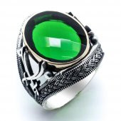 925 Ayar Gümüş Yeşil Zirkon Taşlı Kılıç Detaylı  Yüzük thumbnail 2