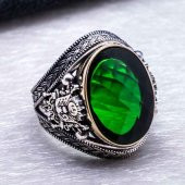 925 Ayar Gümüş  Yeşil Zirkon  Taşlı Devlet Arması Detaylı Yüzük thumbnail 4